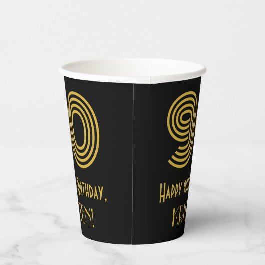 90ste verjaardag: Art Deco Geïnspireerde look "90" Papieren Bekers (Rechts)