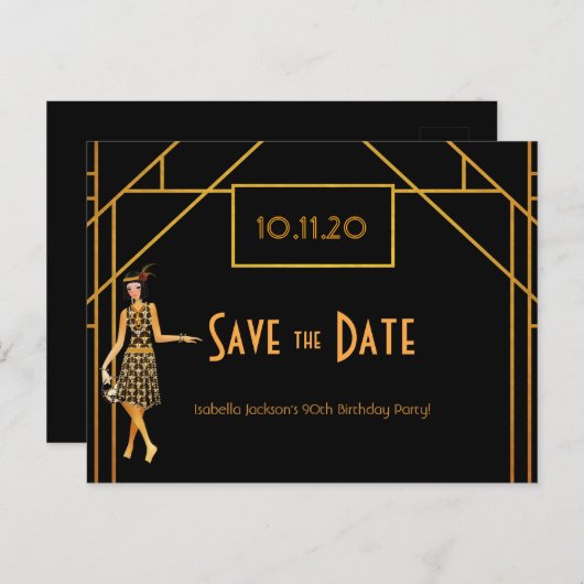 90ste verjaardag art deco jaren 20 , behalve datum briefkaart (Voorkant / Achterkant)