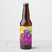 90ste verjaardag Ballon Confetti Feest Bier Etiket (Voorkant)