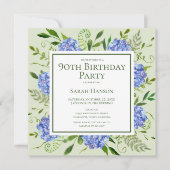90ste verjaardag Blauwe Hortensia's Bloemenaquarel Kaart (Voorkant)