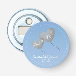 90ste verjaardag blauwe lucht & zilveren ballon button flesopener