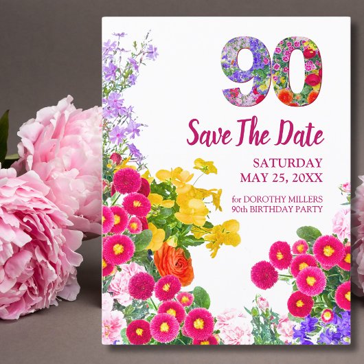 90ste verjaardag bloemenmoderne 90 Save The Date k