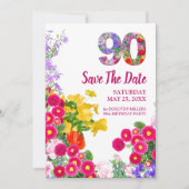 90ste verjaardag bloemenmoderne 90 Save The Date k (Voorkant)