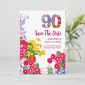 90ste verjaardag bloemenmoderne 90 Save The Date k (Staand voorkant)
