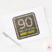 90ste verjaardag: Bloemennummer, Faux Wood Look, N Vierkante Sticker (Envelop)