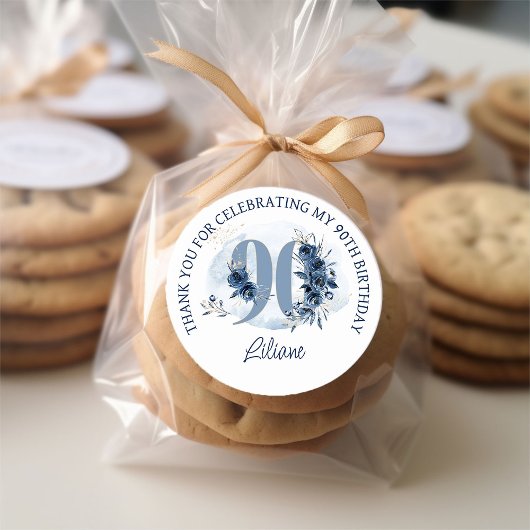 90ste verjaardag Bloemennummer Kustblauw Dank u Ronde Sticker