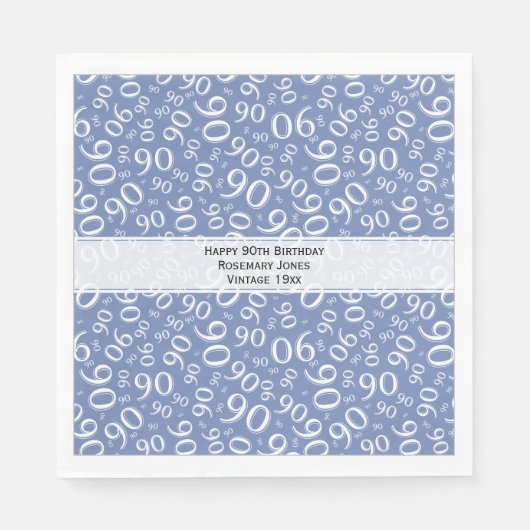 90ste verjaardag Cool Nummer Patroon Blauw/Wit Servet (Voorkant)