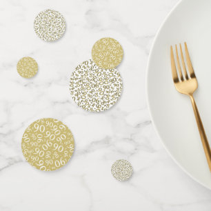 90ste verjaardag Cool Nummer Patroon Goud en Wit Confetti
