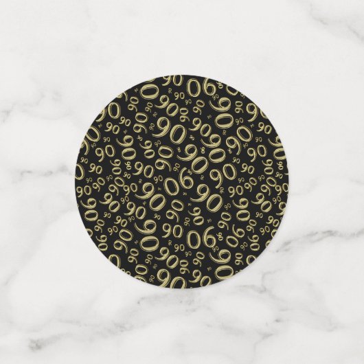 90ste verjaardag Cool nummer Patroon Goud en Zwart Confetti (Kleine voorkant)