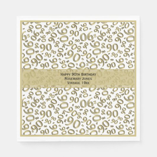 90ste verjaardag Cool nummer Patroon Goud/Wit Servet (Voorkant)
