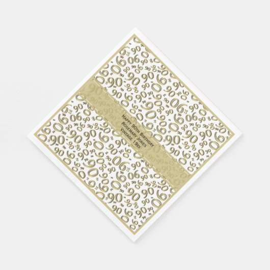 90ste verjaardag Cool nummer Patroon Goud/Wit Servet (Hoek)