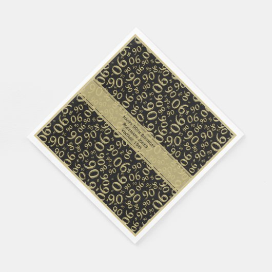 90ste verjaardag Cool Nummer Patroon Zwart/Goud Servet (Hoek)