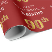 90ste verjaardag: Elegant, rood, Faux Gold look Cadeaupapier (Rol Hoek)