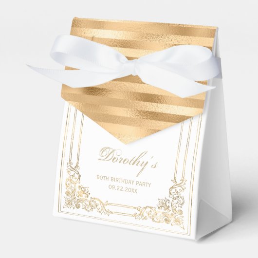 90ste verjaardag Elegant wit goud omlijst script Bedankdoosjes (Voorkant Zijde)