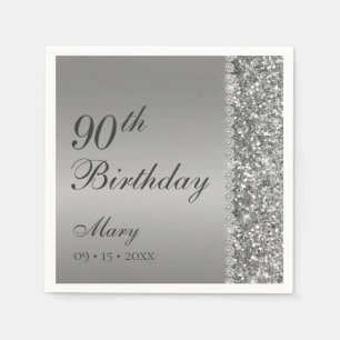90ste Verjaardag Elegant Zilver Servet