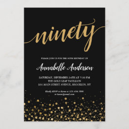 90ste verjaardag Elegant Zwart Goud Confetti Scrip Kaart