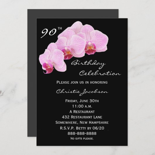 90ste verjaardag feestuitnodiging orchideeën kaart (Voorkant / Achterkant)
