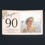 90ste verjaardag Floral Pink Foto Spandoek<br><div class="desc">Vier de verjaardag van uw geliefde in stijl met een bloemige verjaardagsbanner met hun favoriete foto. Ontdek hoe deze hoogwaardige,  aanpasbare banner elke verjaardagsviering kan verheffen en creëer een blijvende indruk kan geven voor de verjaardagseer.</div>