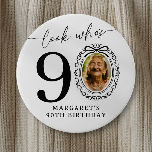 90ste verjaardag Foto Feest Knop Kijk wie 90 is Ronde Button 7,6 Cm