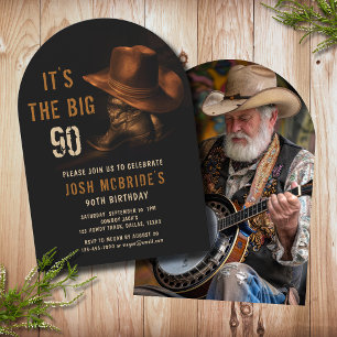 90ste verjaardag foto rustieke cowboyhoed laarzen kaart