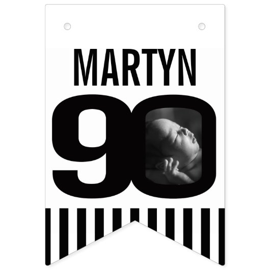 90ste verjaardag foto zwart wit vlaggetjes (Eerste vlag)