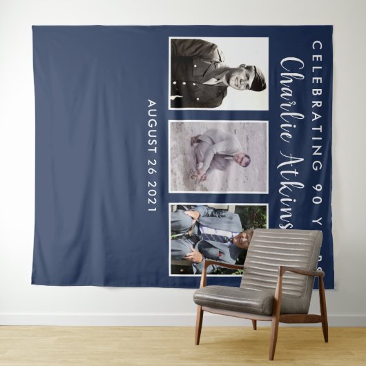 90ste verjaardag fotocollage achtergrond banner wandkleed (In Situ (horizontaal))