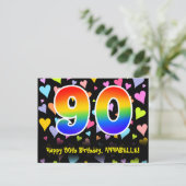 90ste verjaardag: Fun Hearts-patroon, Regenboog 90 Briefkaart (Staand voorkant)