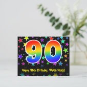 90ste verjaardag: Fun Stars Patroon, Regenboog 90, Briefkaart (Staand voorkant)