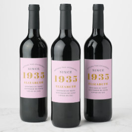 90ste verjaardag Geboren 1935 Naam toevoegen Roze  Wijn Etiket