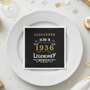 90ste verjaardag Geboren 1936 Zwart Goud Retro Vin Servet