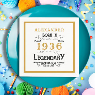 90ste verjaardag Geboren in 1936 Wit Gouden Legend Servet