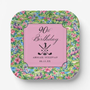 90ste verjaardag golf roze groene preppy print papieren bordje