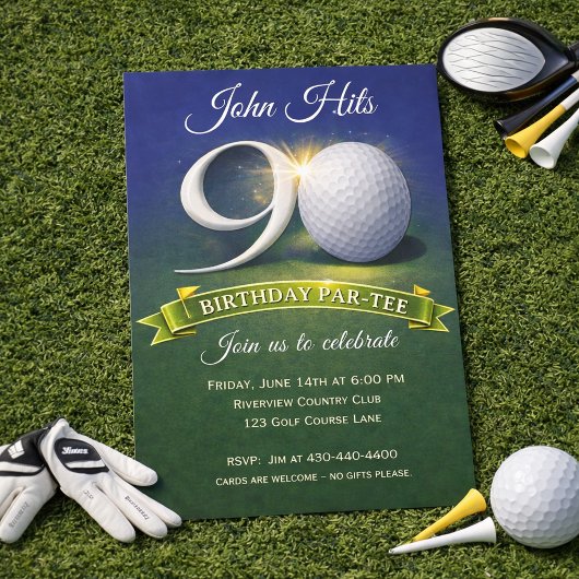 90ste verjaardag golf thema  kaart