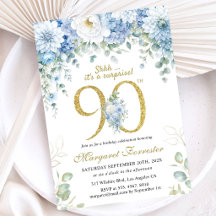 90ste verjaardag Goud Stof Blauw Bloem Surprise
