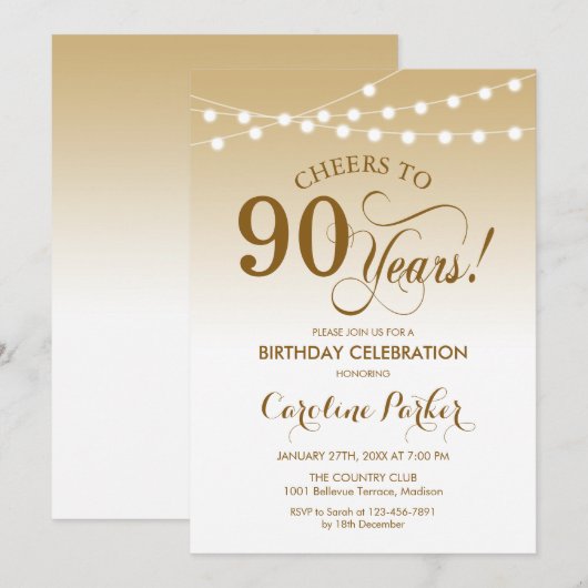 90ste verjaardag - Goud Wit Kaart (Voorkant / Achterkant)
