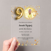 90ste verjaardag gouden foto sterren Clear Acryl Uitnodigingen (Insitu (Draagbaar))