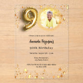 90ste verjaardag gouden foto sterren Clear Acryl Uitnodigingen (Voorkant)
