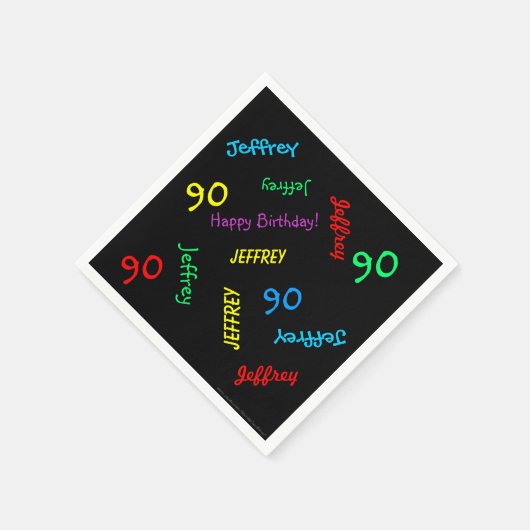 90ste verjaardag herhalende namen zwart papier servetten (Hoek)