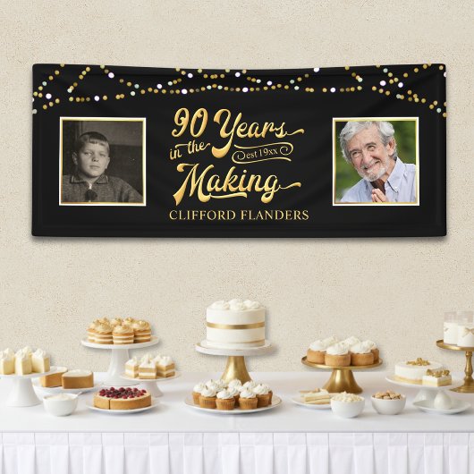 90ste verjaardag JAAR IN DE MAKING Slingerlichtjes Spandoek