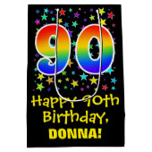 90ste verjaardag: Kleurrijke Sterren Patroon & Reg Medium Cadeauzakje (Achterkant)