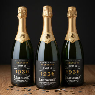 90ste verjaardag legende voeg uw naam toe 1936 vin sparkling wijnetiket