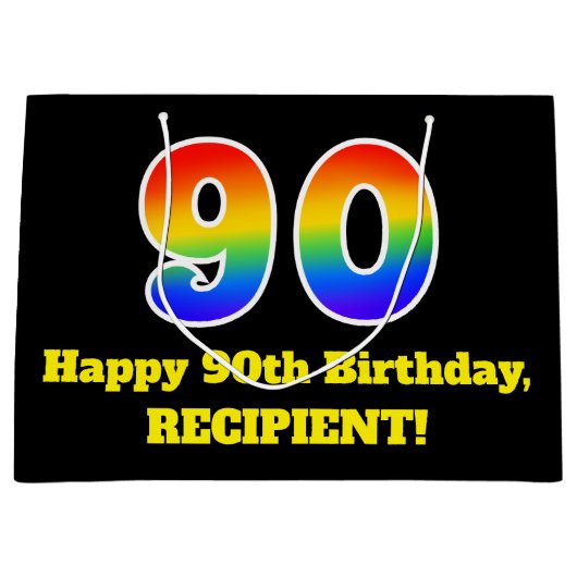 90ste verjaardag ~ Leuk, Kleurrijk, Levendig, Rege Groot Cadeauzakje (Voorkant)