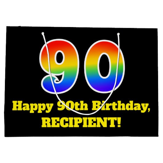90ste verjaardag ~ Leuk, Kleurrijk, Levendig, Rege Groot Cadeauzakje (Achterkant)