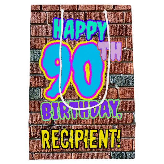 90ste verjaardag: Leuk, Urban Graffiti geïnspireer Medium Cadeauzakje (Achterkant)