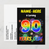 90ste verjaardag - Leuk vuurwerk, regenbooglook "9 Briefkaart (Voorkant / Achterkant)