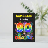 90ste verjaardag - Leuk vuurwerk, regenbooglook "9 Briefkaart (Staand voorkant)