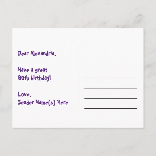 90ste verjaardag - Leuk vuurwerkpatroon + Regenboo Briefkaart (Achterkant)