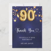 90ste verjaardag Marine Blauw Goud Sterren Bedankkaart (Voorkant)