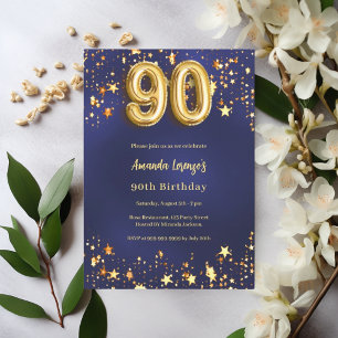 90ste verjaardag Marine Blauw Goud Sterren Kaart
