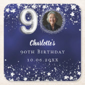 90ste verjaardag marineblauw zilveren sterren foto kartonnen onderzetters (Voorkant)
